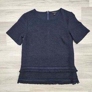 BANANA REPUBLIC Womens Navy Blue Textured Layered Zip Blouse Size XS